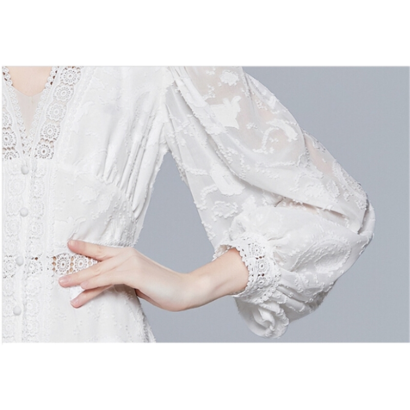 Vintage Elegant Lace Patchwork Female Long Sleeve Dress Spring Casual White Dresses Women's Clothing Vestidos 210520