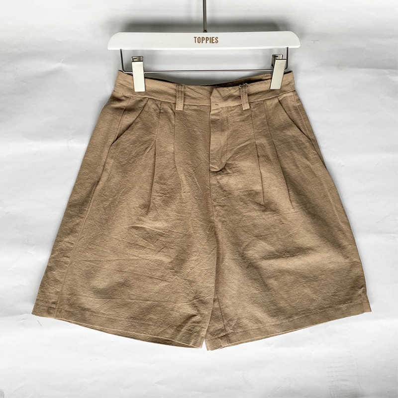Toppies White Linen Shorts Wide Leg Summer Woman High Waist Streetwear 210714
