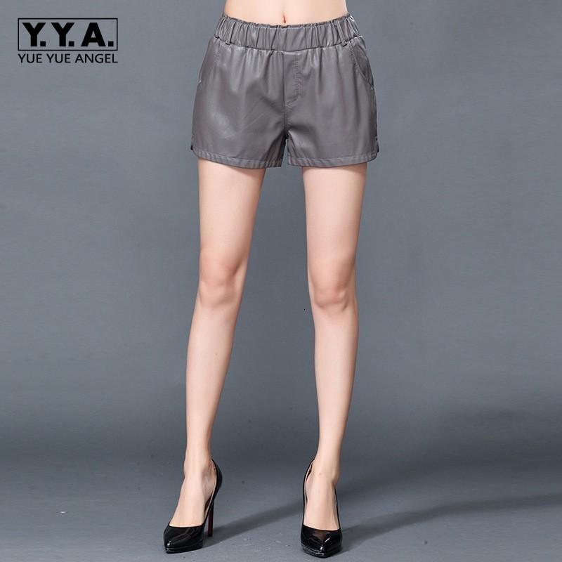 High Quality Ladies Sheepskin Genuine Leather Shorts Slim Fit Punk Casual Elastic Waist Wide Leg Short Trousers For Women Women's
