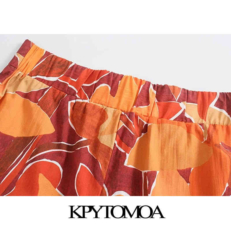Women Chic Fashion With Darts Printed Bermuda Shorts Vintage High Elastic Waist Side Pockets Female Short Pants 210416