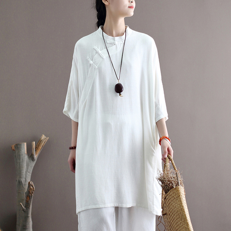 Johnature Women White Plus Size Shirts And Tops Vintage Stand Blouses Bat Sleeve Summer Button Female Linen Long Shirts 210521
Johnature Women White Plus Size Shirts And Tops Vintage Stand Blouses Bat Sleeve Summer Button Female Linen Long Shirts 210521