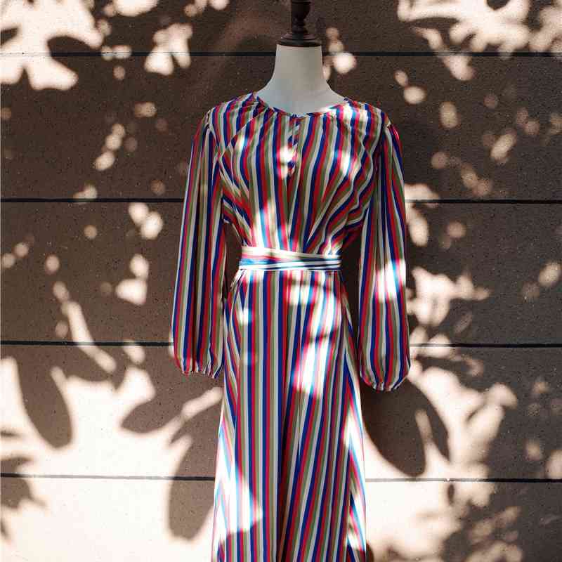 Striped Swimsuit cover up Beach Tunic Sarong Robe de Plage wear kaftans long Dress Womens Swim Wear #Q545 210420