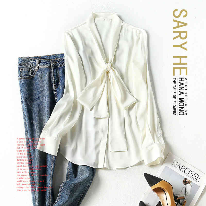Women' Blouses & Shirts spring mulberry silk solid color top fashion lace up lotus leaf collar women' shirt 849W, White
Women' Blouses & Shirts spring mulberry silk solid color top fashion lace up lotus leaf collar women' shirt 849W, White