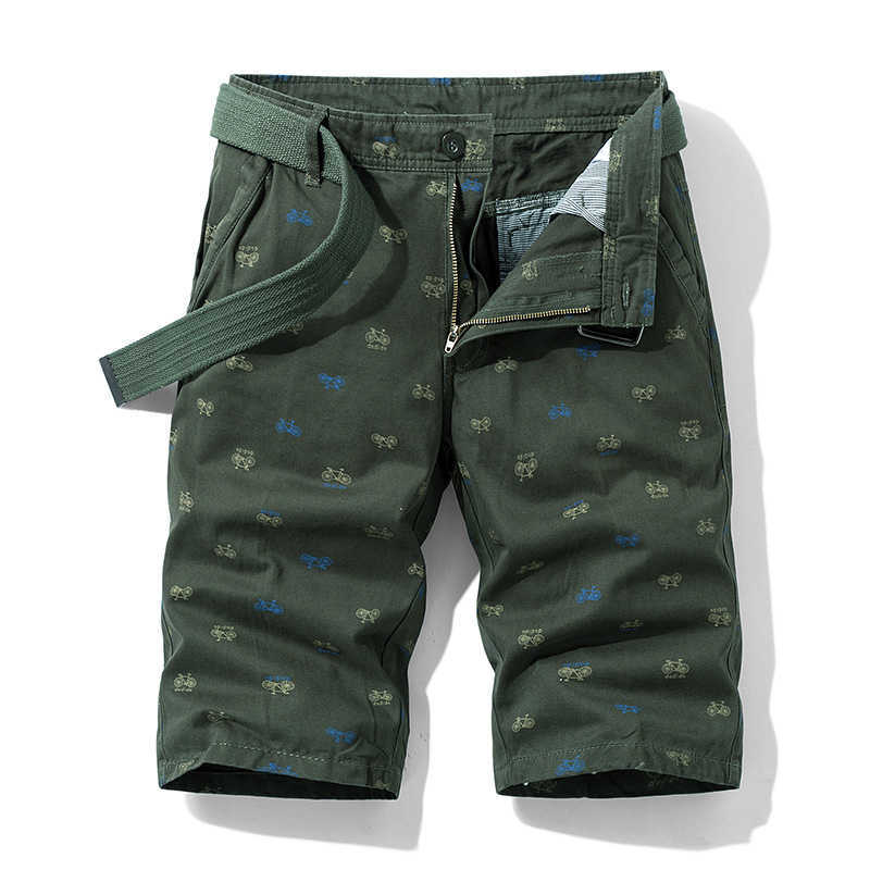 Men Solid Color Bicycles Printing Pattern Shorts Cargo Cotton Comfortable Casual Bermuda Overalls 210713