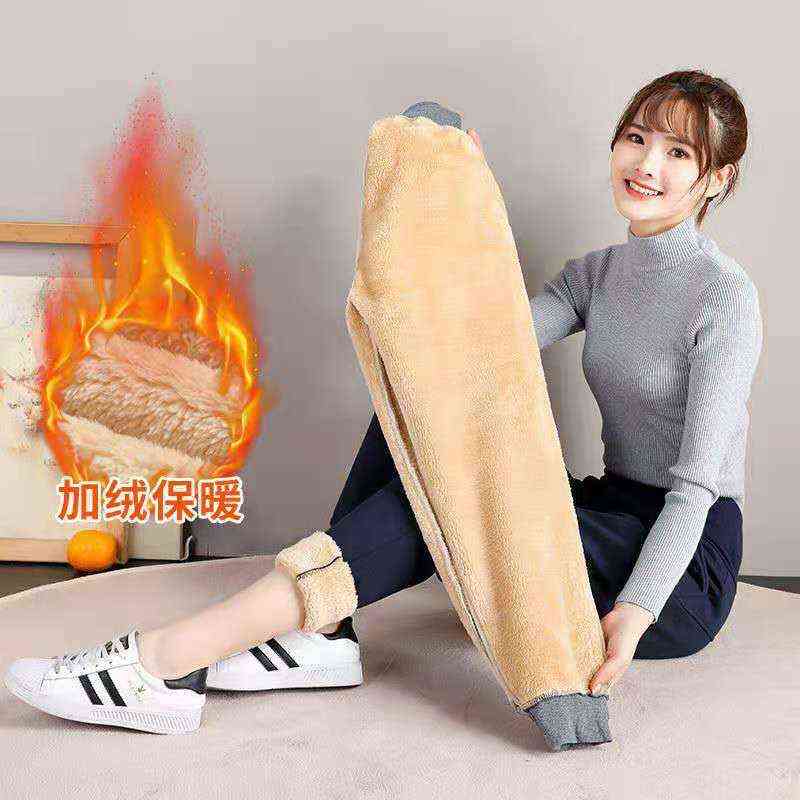 Women Winter Lamb Fur Cashmere Slim Pants Casual Warm Harem Thick Lined Fleece Sweatpants Trousers 5XL 211115