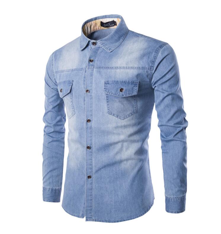 Shirt Men Large Size New Arrival Men's Denim Shirt Slim Sleeves Double Pockets on The Front Men Clothes Hawaiian WJL0528, White;black
Shirt Men Large Size New Arrival Men's Denim Shirt Slim Sleeves Double Pockets on The Front Men Clothes Hawaiian WJL0528, White;black