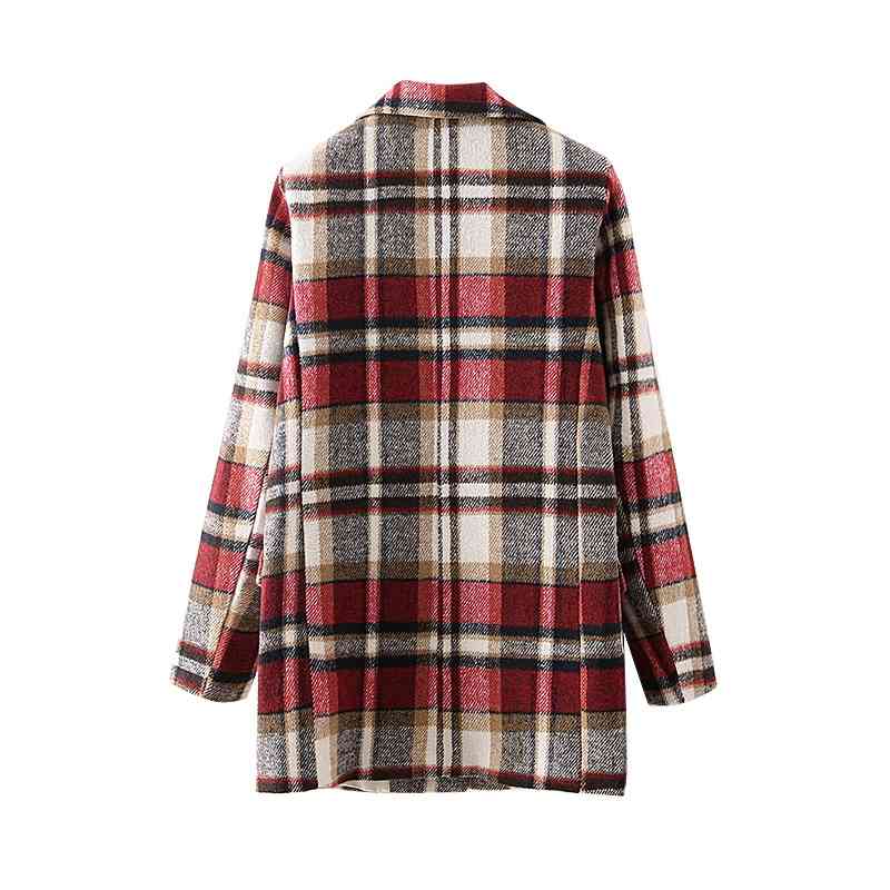Causal Women Notched Collar Plaid Tweed Blazer Fashion Ladies Pocket Jacket Streetwear Female Chic Singles Button Coat 210430