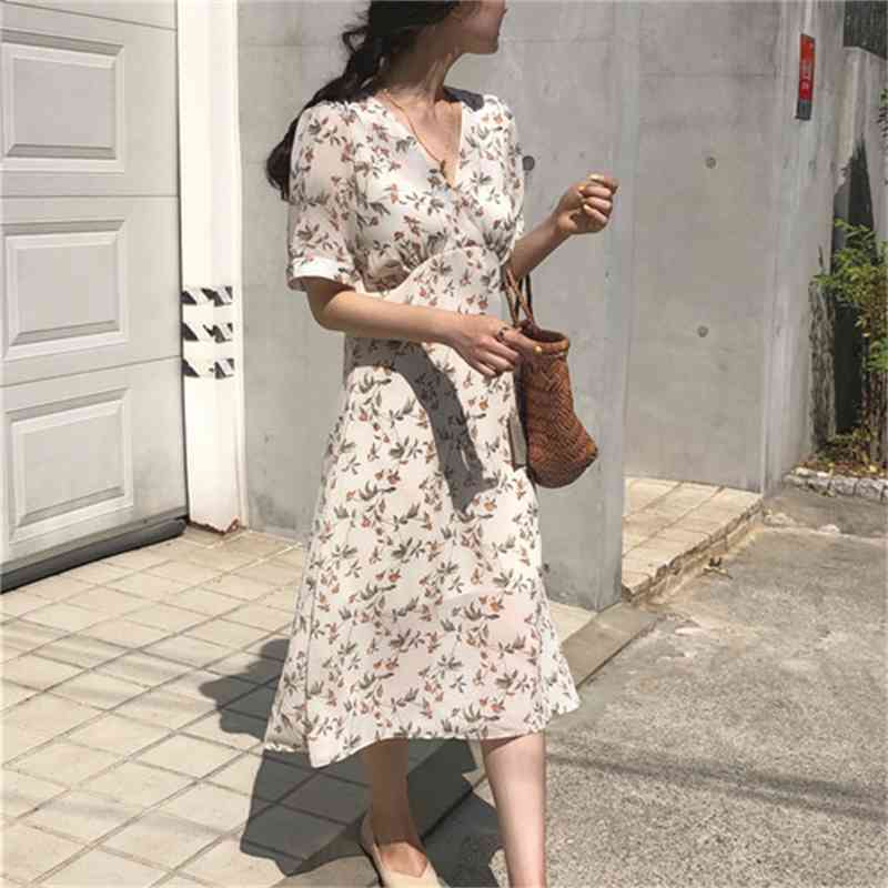 Sexy V neck Girls plus size Summer Boho Party Chiffon Dress print short Sleeve Women Dresses Long Female Robe Vestido 210417Z