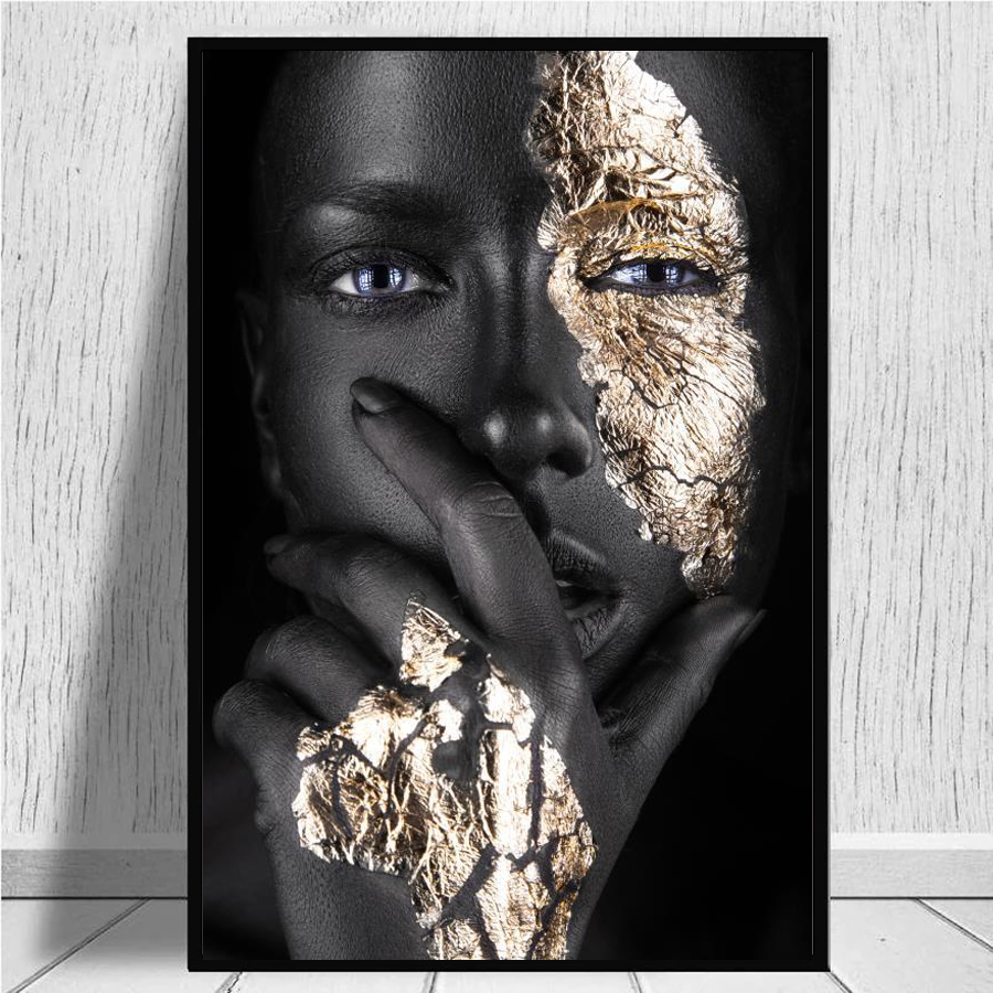 Anime Decor Wall Art Black and Gold Woman Oil Painting on Canvas Art Posters Prints Scandinavian Picture for Living Room