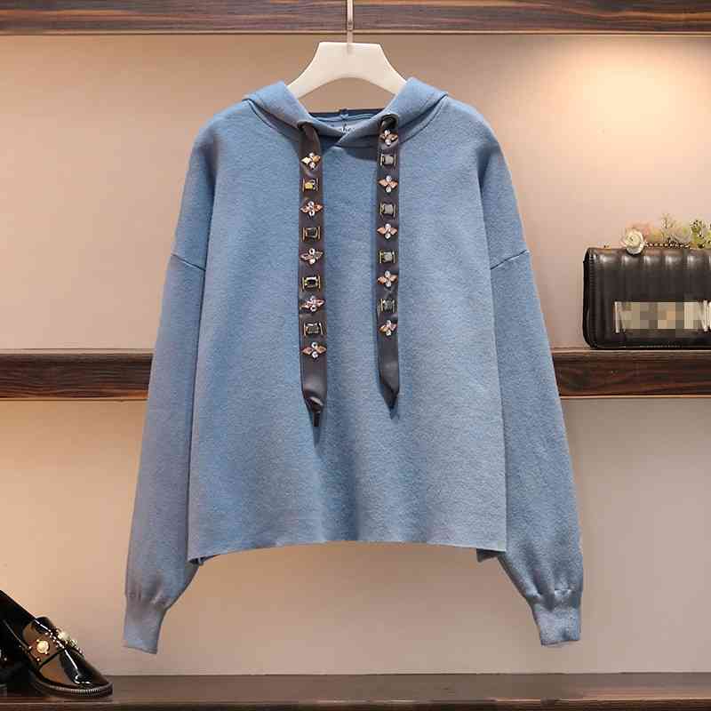 Autumn And Winter 2 Piece Set Women's Long Sleeve diamond Hoodies Tops and Knitted Pant Suits Tracksuit Sets Casual Female 210520