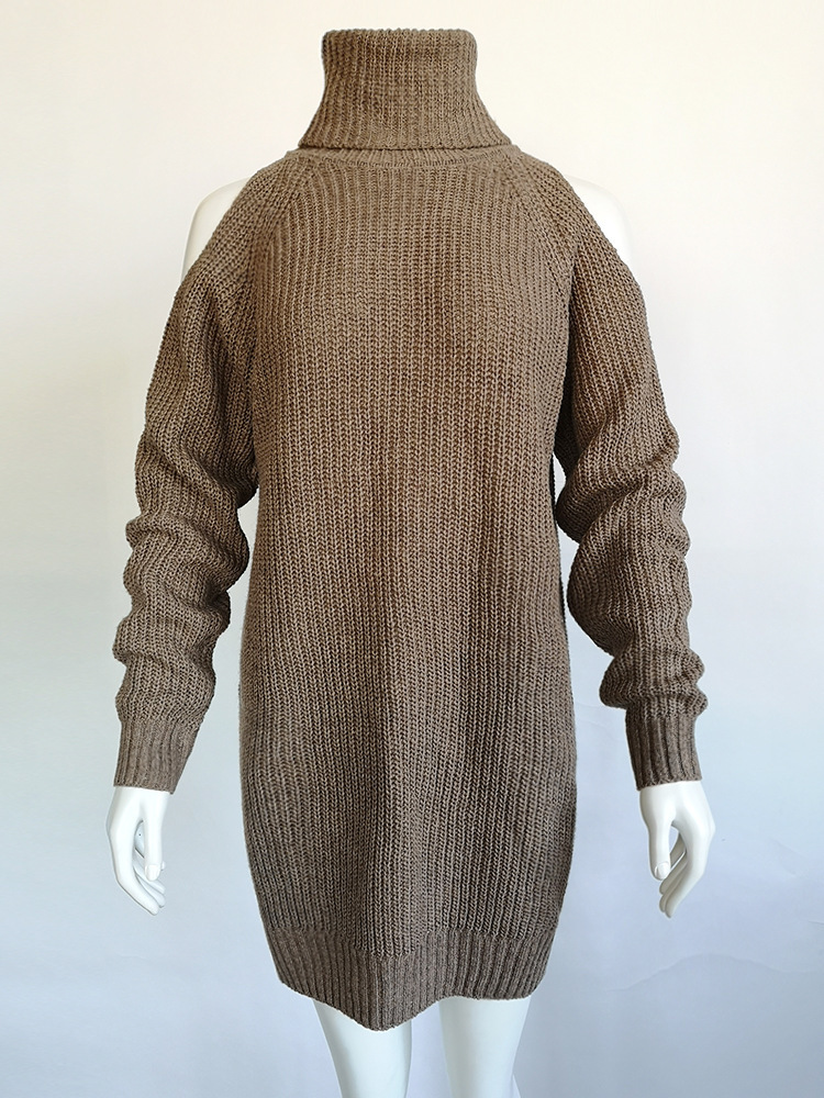 Womens Fall Sweaters Turtleneck Sweater Casual Off Shoulder Knitted Sweater Dress Women Long Pullovers Knitting Jumpers 210521