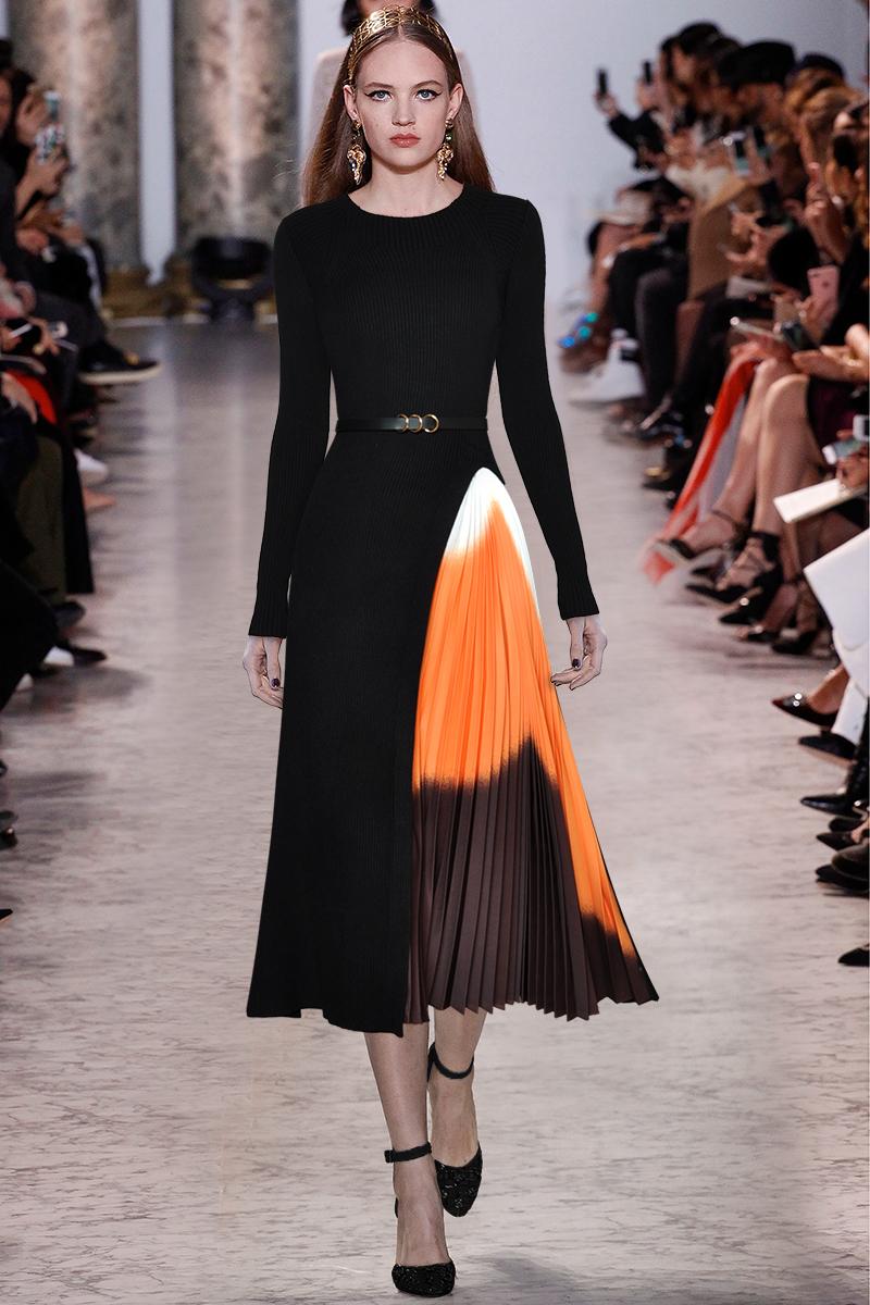 Office Look Luxury Sweater Dress Women Knitted 2021 Designer Runway Sashes Knitting Long Sleeve Patchwork Pleated Dresses Casual