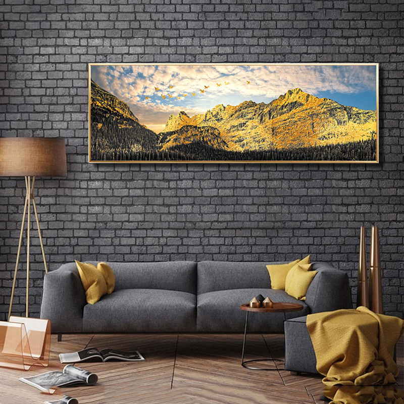 Landscape Posters Wall Art Golden Mountain Bedside Painting Canvas Prints For Living Room Home Decor