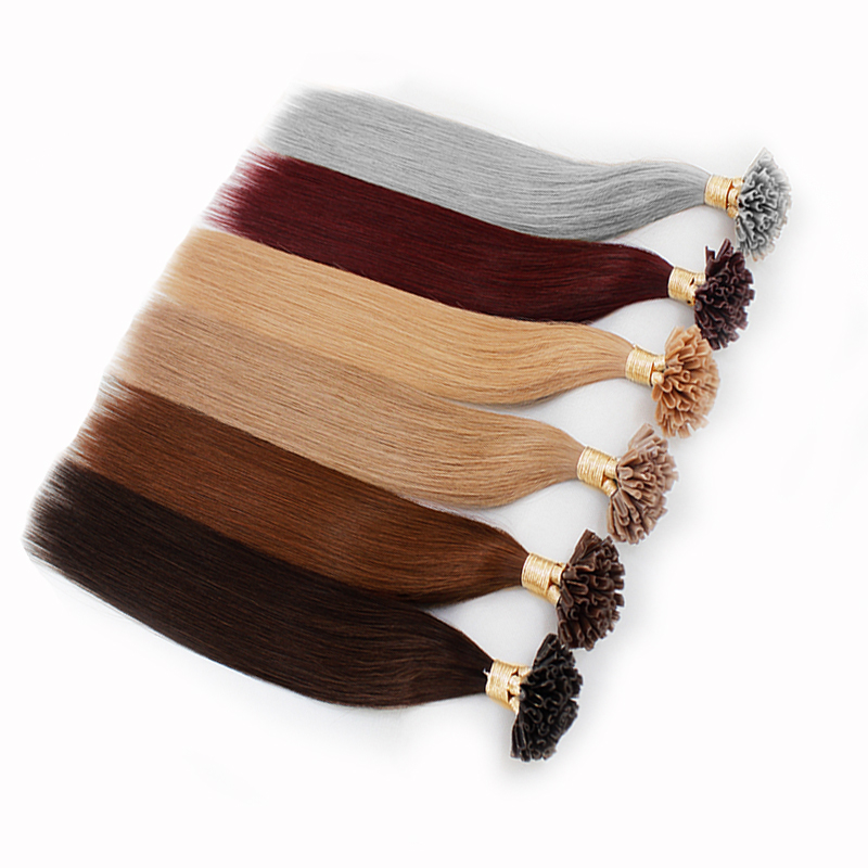 U Tipped Remy Fusion Human Hair Extensions Nail Tip Pre-bonded Keratin 50 strands/pack 30g 40g 50g #1B Black #4 Dark #8 Light brown #613 Blonde 14-26i
