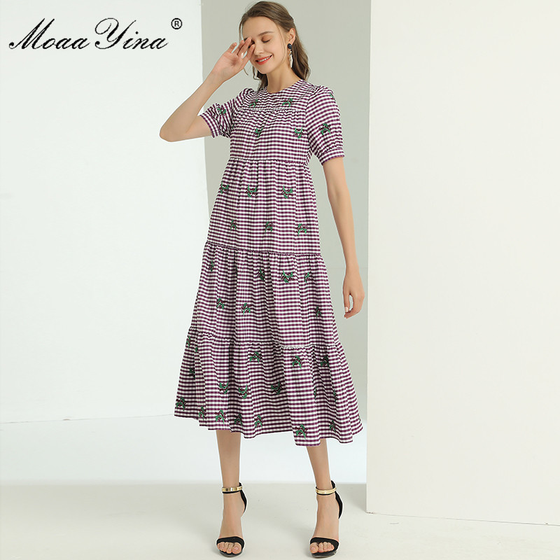 Fashion Designer Dress Summer Women's dress Short sleeve Stripe Flowers Embroidery Dresses 210524, Light purple
Fashion Designer Dress Summer Women's dress Short sleeve Stripe Flowers Embroidery Dresses 210524, Light purple