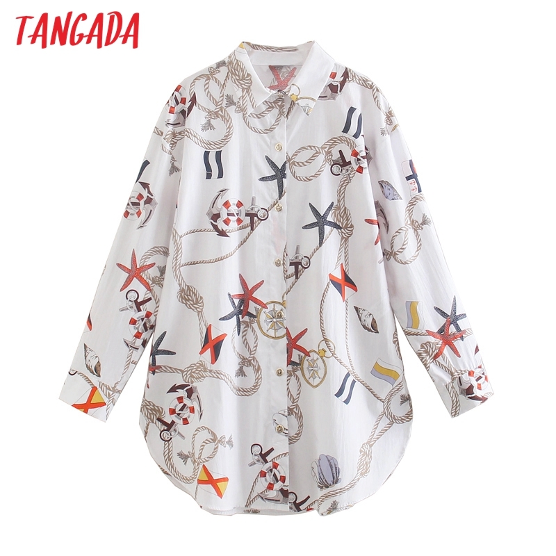 Women Vintage Oversized Print Blouse Long Sleeve Chic Female Office Lady Shirt Blusas Femininas JE19 210416