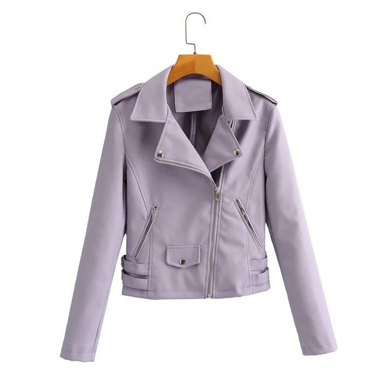 Autumn Women Chic Fashion Purple Side Belt Leather Jacket Female Rivet Zipper Pocket Lapel Collar Pu Jacket Casual Chic Coat 210520, Beige
Autumn Women Chic Fashion Purple Side Belt Leather Jacket Female Rivet Zipper Pocket Lapel Collar Pu Jacket Casual Chic Coat 210520, Beige