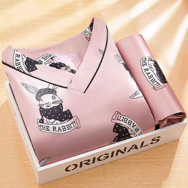 Summer Silk Ice Silk Pajamas Women's Exclusively for Malaysia's Live Source Short-sleeved Pullover V-neck 211109