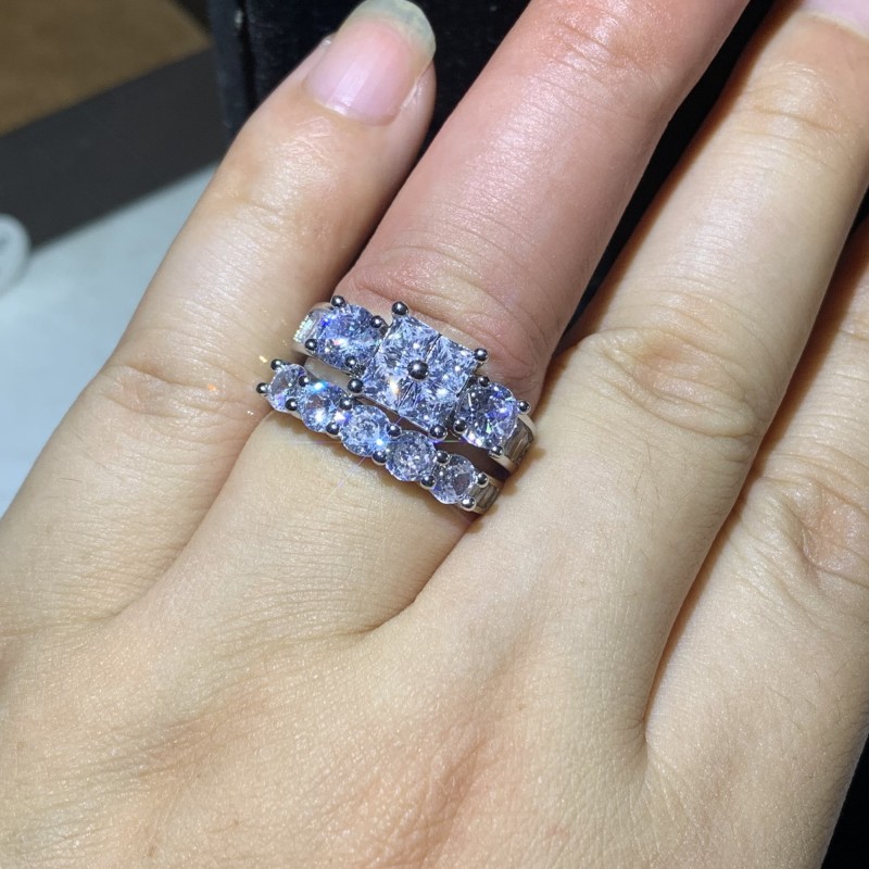 Size 5-10 Choucong Brand Wedding Rings Luxury Jewelry 925 Sterling Silver Princess Cut White Topaz CZ Diamond Gemstones Women Party Bridal Ring Set Fo