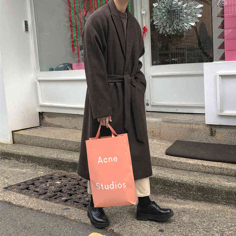 IEFB Men's Autumn Winter Thickened Woolen Coat Men's Medium Long Over The Knee Korean Single Button Overcoat With Belt 9Y5235 210524