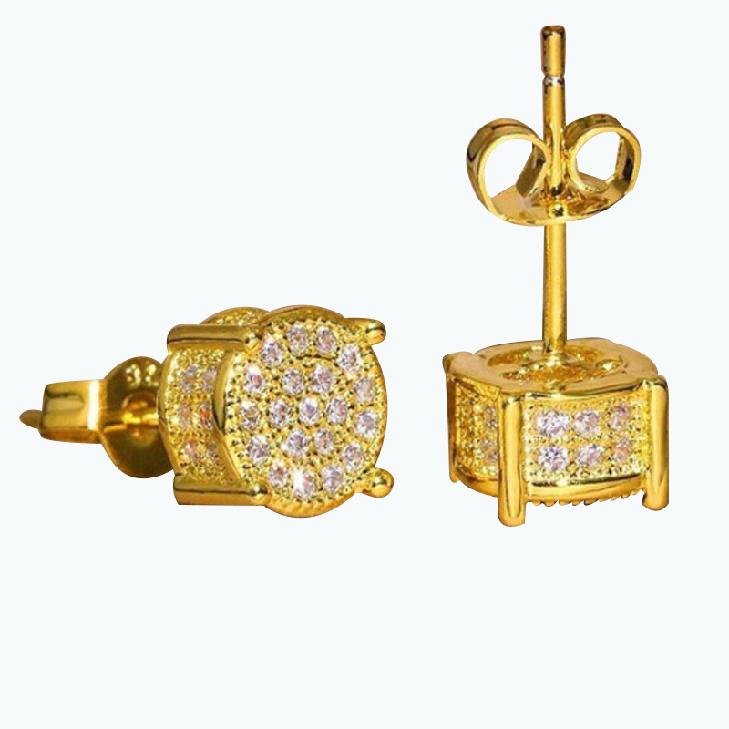 Earrings Studs Yellow White Gold Plated Sparkling CZ Simulated Diamond Earrings For Men Women 159 T2