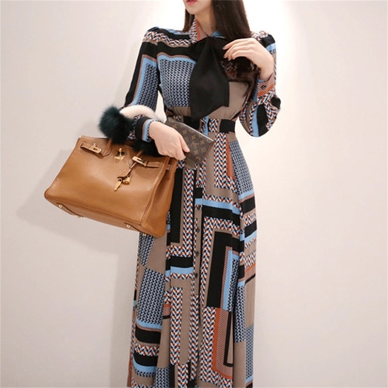 Spring Women Vintage Print Long Dress Ankle-length Fit And Flare Swing Dresses Casual Boho Style OL Vestidos 210603, Picture color 
Spring Women Vintage Print Long Dress Ankle-length Fit And Flare Swing Dresses Casual Boho Style OL Vestidos 210603, Picture color