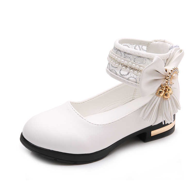 Fashion Tassel Bow Childrens Leather Shoes Girls Flower For Princess Wedding Big Kid Dance Shoes 3 4 5 6 7 8 9 10 11 12 Year Old X0703
