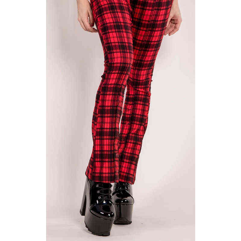 Gothic Plaid Pants Women High Waist Skinny Flare Spring Summer Punk Streetwear Woman Zipper Y2K Long Bottoms Trousers 211115