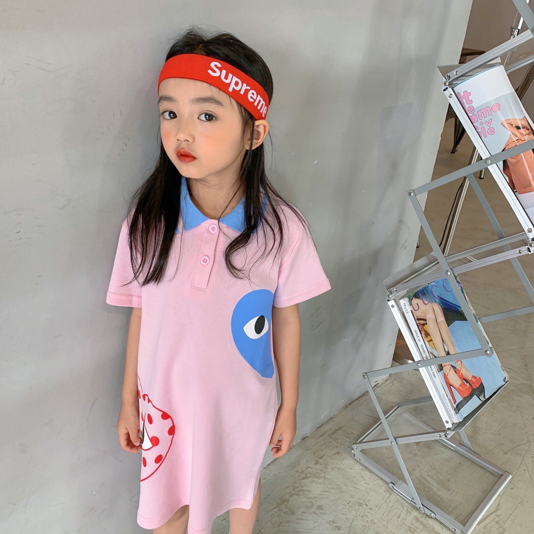 Summer baby girls polo dress kids Girls Turn Collar Short Sleeve casual Dresses Children Cotton sport clothes