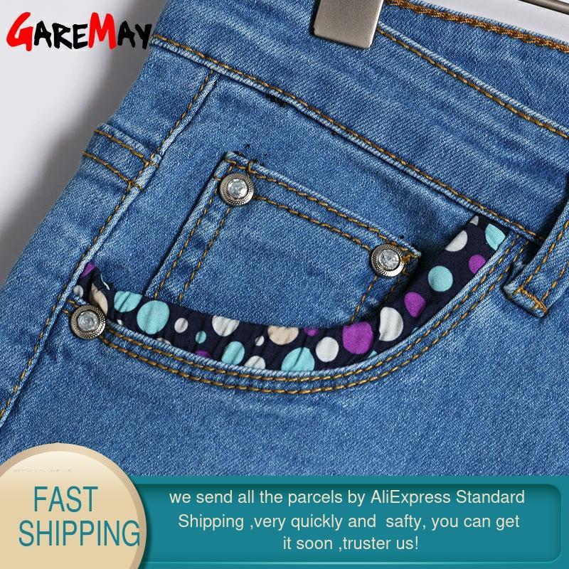Skinny Capris Jeans Woman Summer Blue Denim Knee Length Women's Polka Dot Pants Capri for Women Jean Femme 210428