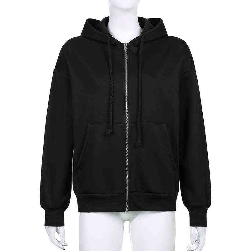 Women Sweatshirt Jacket Winter Clothes Female Zip Up Oversize Hoodies Casual Loose Black Brown Hoodie Vintage Fleece Pullover 211109