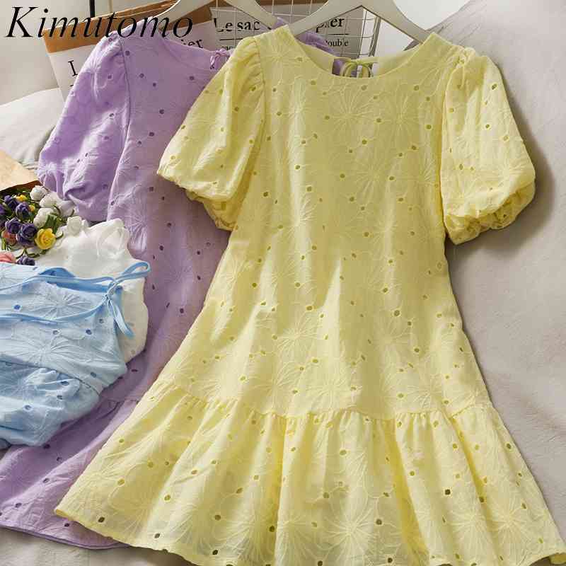 Kimutomo Sweet Girls Dresses Summer Fashion Female Solid Hollow Out O Neck Short Puff Sleeve High Waist Ruffles Vestido 210521, Purple
Kimutomo Sweet Girls Dresses Summer Fashion Female Solid Hollow Out O Neck Short Puff Sleeve High Waist Ruffles Vestido 210521, Purple
