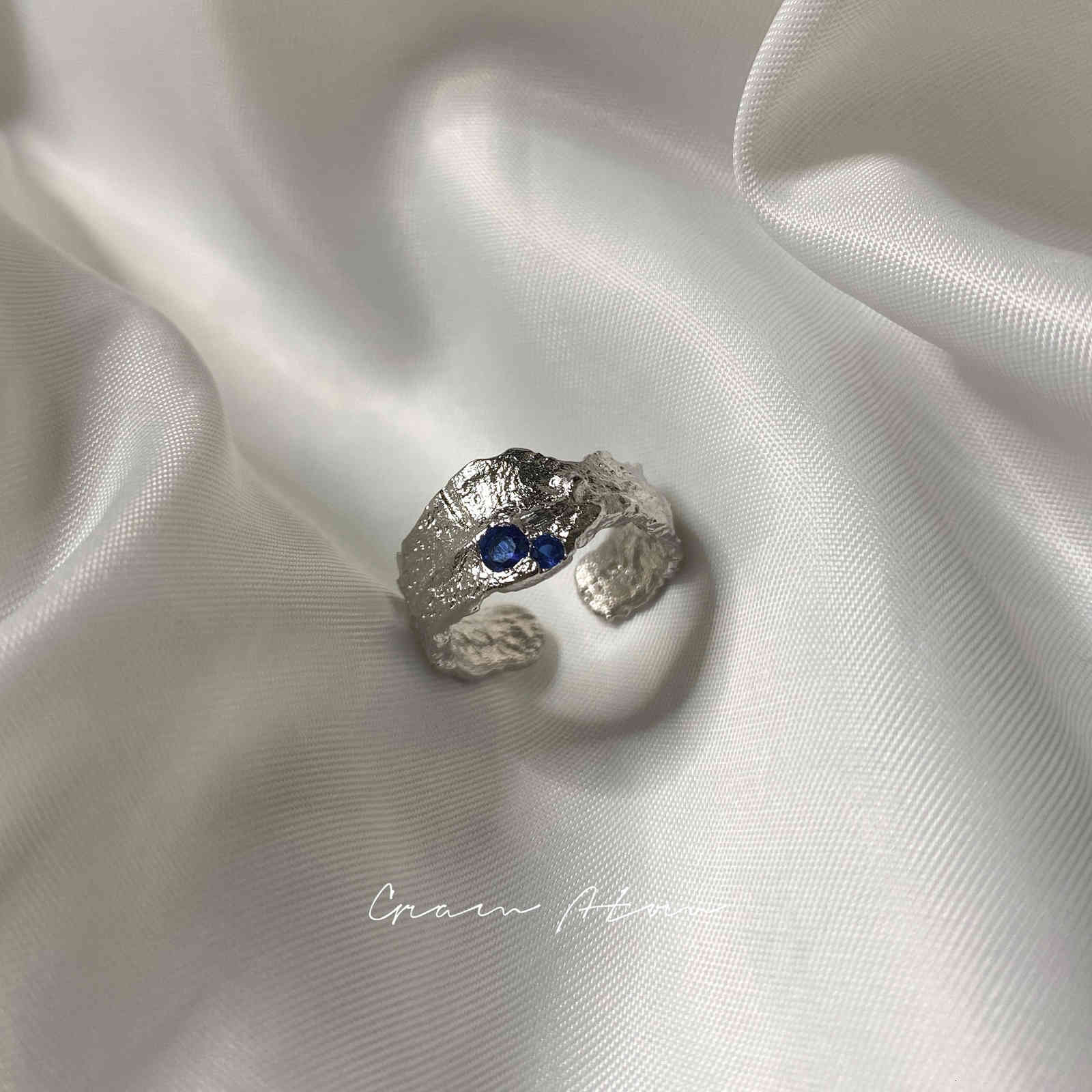 Gram Atom * S925 Pure Silver Zircon Ins Niche Design Feeling Irregular Texture Ring Adjustable for Men and Women