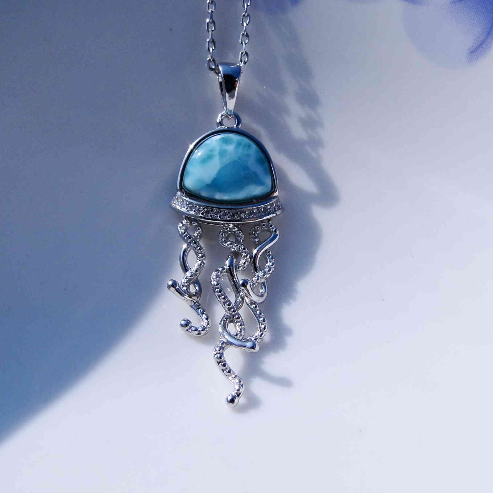 Arrivals Real 925 Sterling Silver Natural Larimar Jellyfish Earrings For Women's Drop Earring 210524