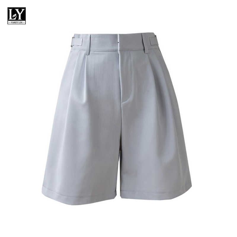 LY VAREY LIN Summer Women Loose Solid Color High Waist Soft Ladies Shorts Casual Female Straight Wide Leg Black 210526