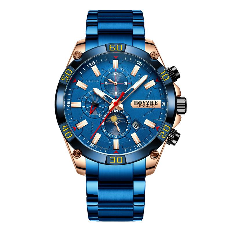 Wristwatches BOYZHE Men's Mechanical Watch Waterproof Green Stainless Steel Strap Watches Men Moon Phase Calendar Week Display, B-031-y-2
Wristwatches BOYZHE Men's Mechanical Watch Waterproof Green Stainless Steel Strap Watches Men Moon Phase Calendar Week Display, B-031-y-2