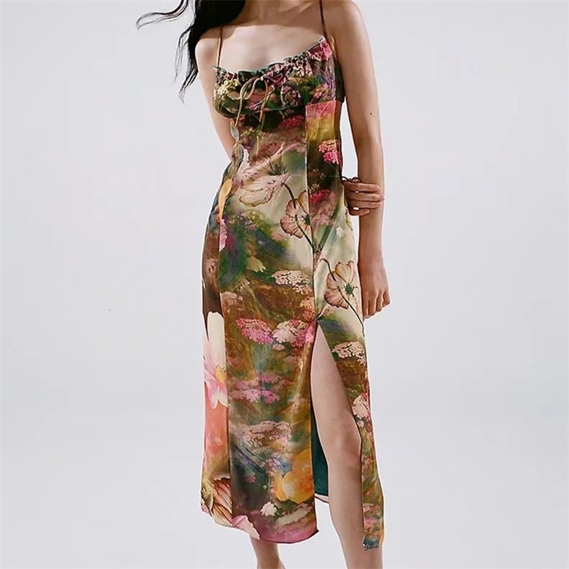 Women summer Camisole dress Floral print A-line split long Sexy female stain Slim es 210524, Mixed color
Women summer Camisole dress Floral print A-line split long Sexy female stain Slim es 210524, Mixed color