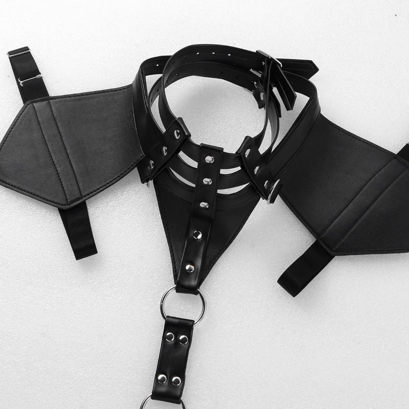 Male Lingerie Leather Harness Adjustable Sexy Gay Clothing Sexual Body Chest Belt Strap Punk Rave Costumes For Sex Elbow Knee Pa