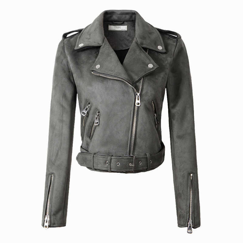 FTLZZ Women Faux Suede Jacket Coats Motorcycle Zipper Turndown Collar Faux Soft Leather Overcoat Female Black Punk Short Jacket 210909