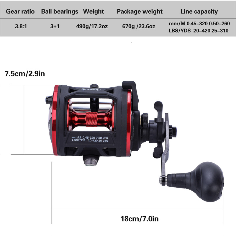 Sougayilang Drum Fishing Reel Left/Right Hand 3+1BB Casting Sea Large Line Capacity Trolling Baitcasting 220304