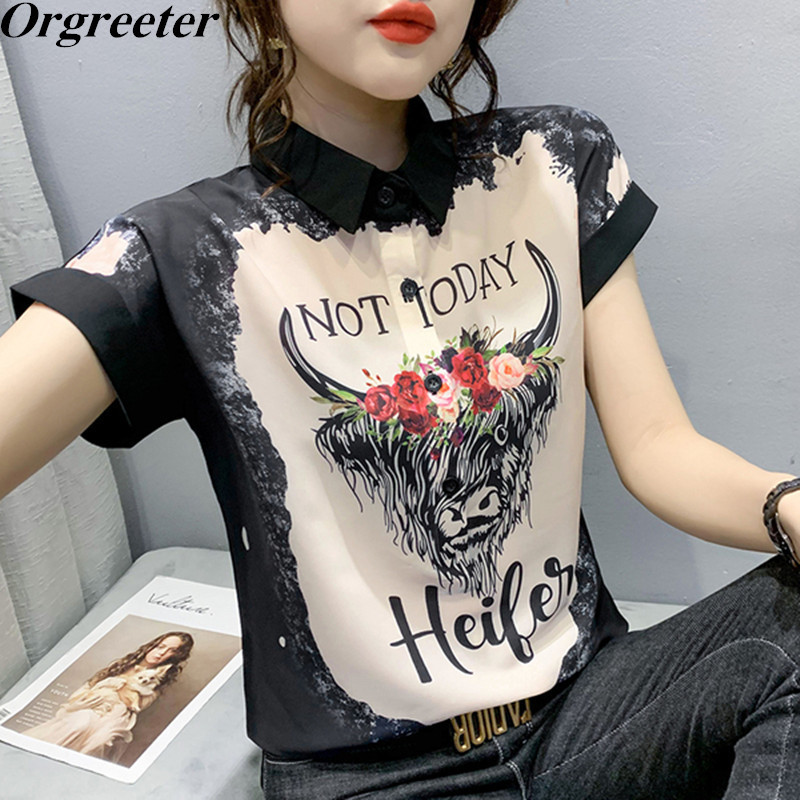 Summer Printted Women' Chiffon Shirts Short Sleeve Tops Hig Quality Elegant Ladies Casual Plus Size Loose Mujer 210525, Picture color v
Summer Printted Women' Chiffon Shirts Short Sleeve Tops Hig Quality Elegant Ladies Casual Plus Size Loose Mujer 210525, Picture color v