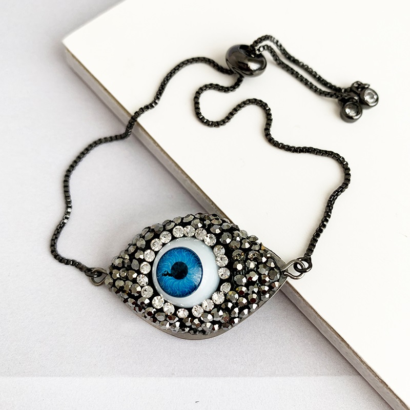 Bracelet for Women Rainbow Turkish Black Copper Inlay Zircon Blue crystal Bracelet Girls Evil Eye Jewelry