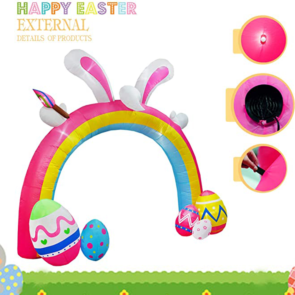 5m Cute Giant Inflatable Easter Bunny Ears Arch With Eggs Lighted LED Airblown Archway For Yard Party Decoration