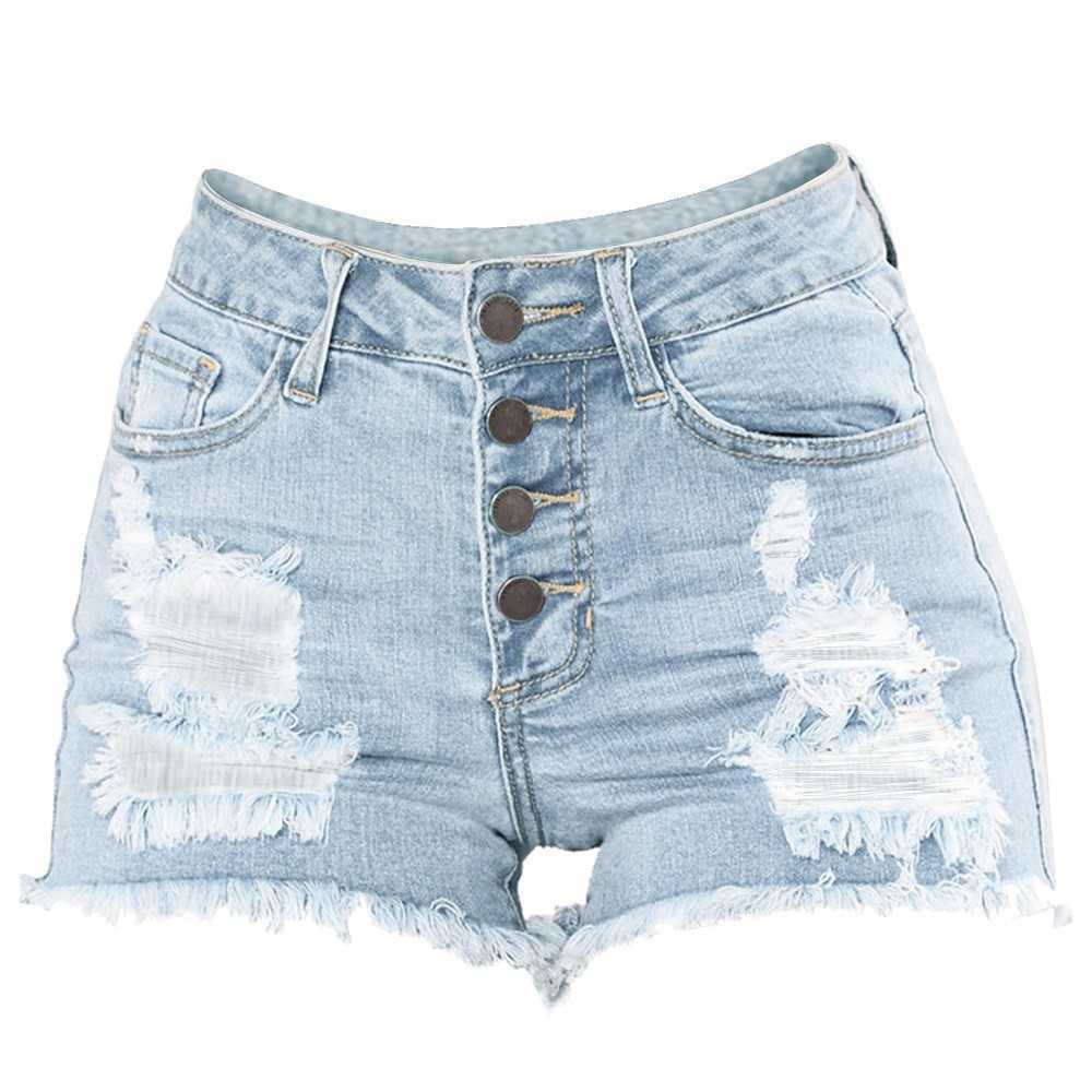 Sexy Straight Tube Nostalgic Hollow Jeans Hole Shorts Women's High Waist Casual Short Feminino Pantalones Women spodenki damskie 210714