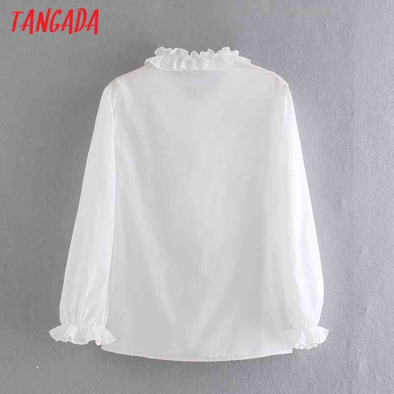 Women Retro Ruffles Beading Buttons Romantic Blouse Long Sleeve Chic Female Shirt Tops 4N22 210416