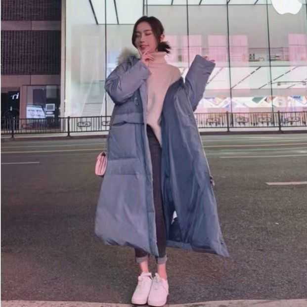 Style Down Padded Jacket Women's Mid-length Over The Knee Korean Loose Thick Fur Collar Coat Winter Clothes Women 211011