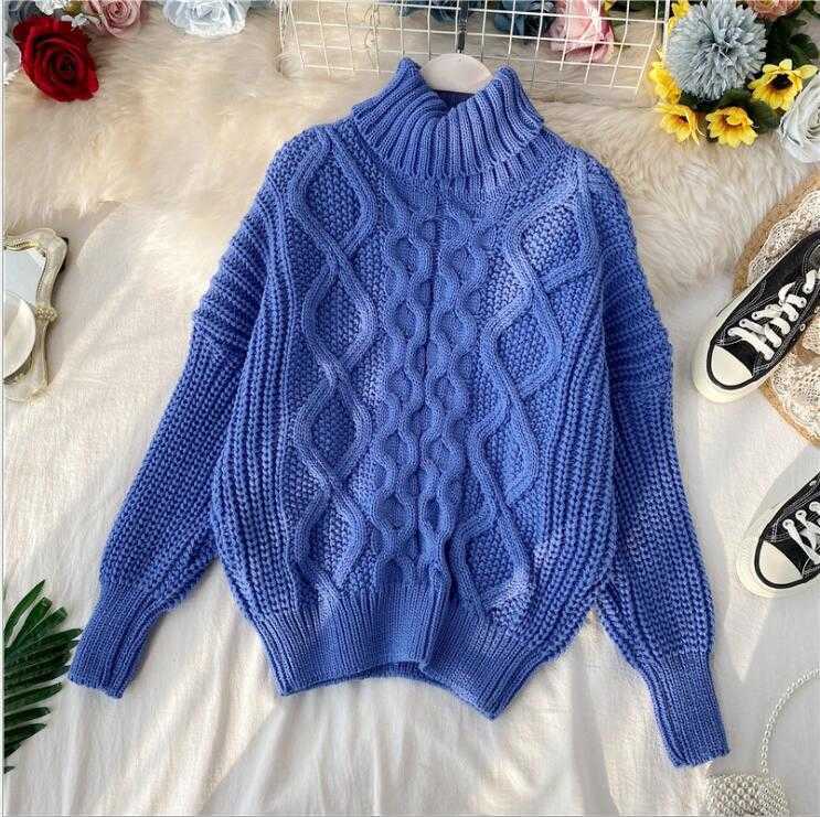 Qooth Autumn Winter Women Cashmere Sweaters Casual Turtleneck Pullovers Full Sleeve Thick Knit sweater Plain Jumper Qt029 210609