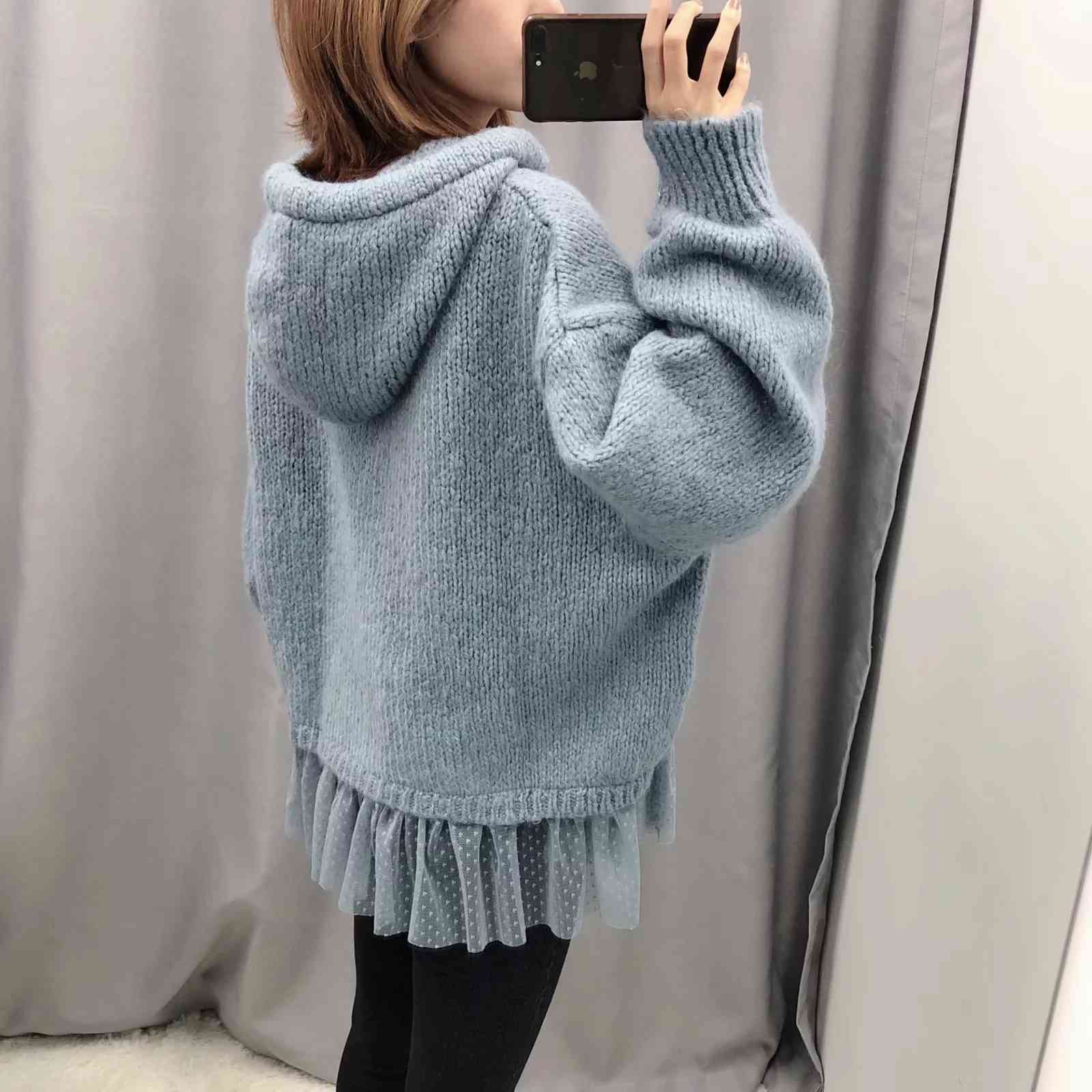 Winter oversize hooded Sweatshirts Women Knitted Pullovers casual Long Sleeve hoodies korean Chic Tops 210521