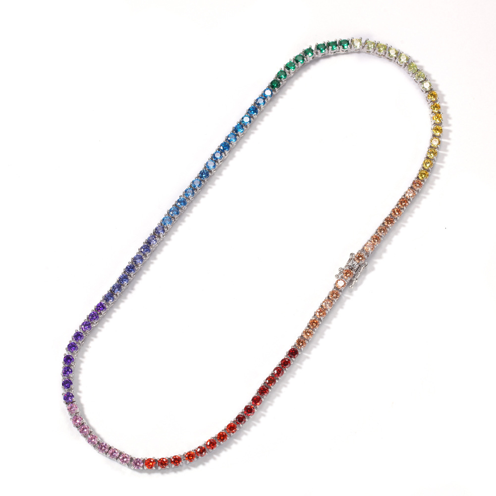 Mens Diamond Iced Out Tennis Gold Chain Rainbow Colorful Necklaces Fashion Hip Hop Jewelry Necklace