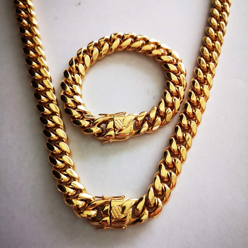 8/10/12/14/16/18mm Hip Hop StainlSteel Gold Miami Cuban Chain Necklace Bracelet sets Mens Rapper Boy Punk Jewelry X0509
8/10/12/14/16/18mm Hip Hop StainlSteel Gold Miami Cuban Chain Necklace Bracelet sets Mens Rapper Boy Punk Jewelry X0509